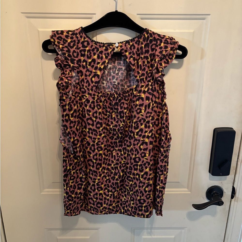 LOFT Pink Leopard Print Flutter Sleeve Blouse wit… - image 3